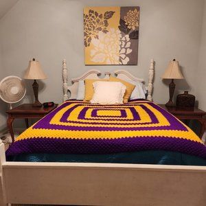 Purple and Gold Large Handmade Crochet Afgan